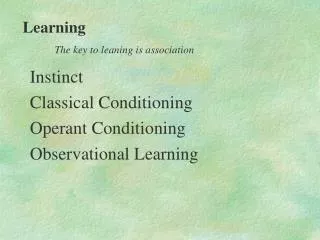 Instinct Classical Conditioning Operant Conditioning Observational Learning