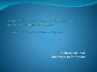 Mahesh Sukumar Subramanian Srinivasan