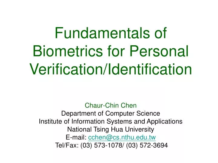 fundamentals of biometrics for personal verification identification