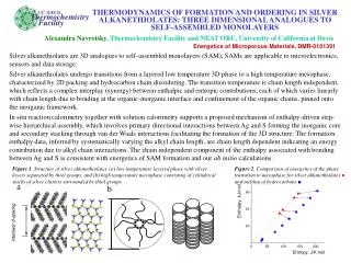 THERMODYNAMICS OF FORMATION AND ORDERING IN SILVER ALKANETHIOLATES: THREE DIMENSIONAL ANALOGUES TO SELF-ASSEMBLED MONOLA
