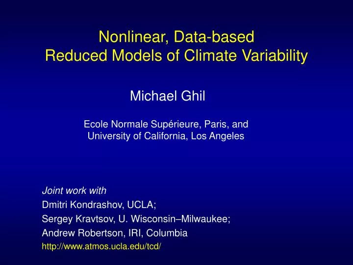 nonlinear data based reduced models of climate variability