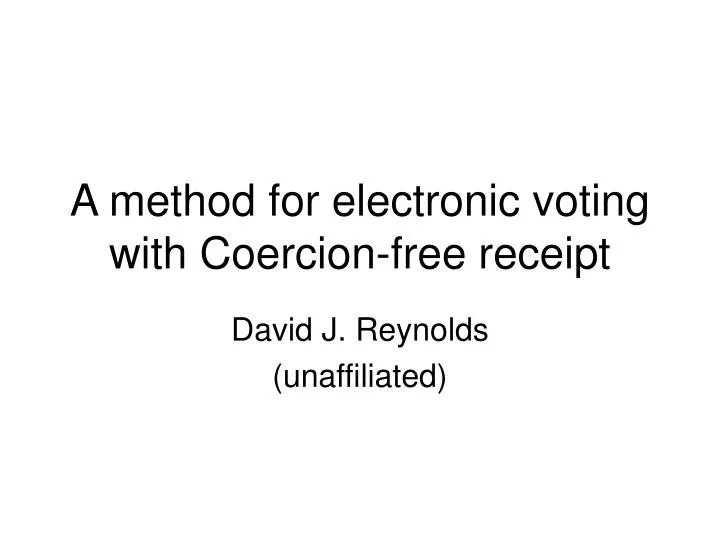 a method for electronic voting with coercion free receipt