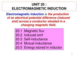 UNIT 20 : ELECTROMAGNETIC INDUCTION