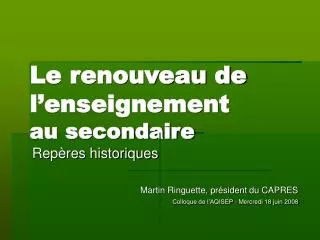 le renouveau de l enseignement au secondaire