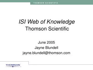ISI Web of Knowledge Thomson Scientific