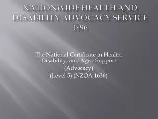 Nationwide Health and Disability Advocacy Service 1996