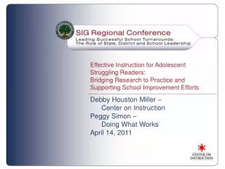 Effective Instruction for Adolescent Struggling Readers: Bridging Research to Practice and Supporting School Improveme