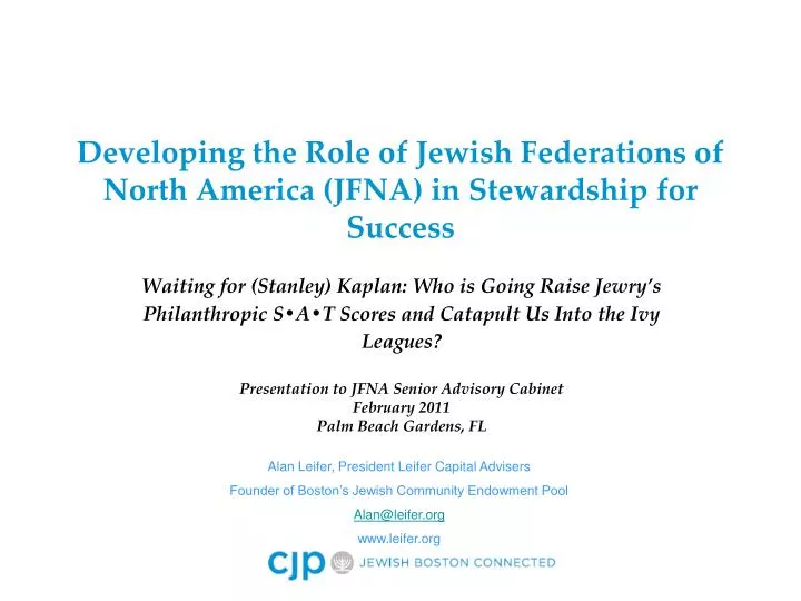 developing the role of jewish federations of north america jfna in stewardship for success