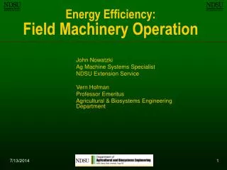 Energy Efficiency: Field Machinery Operation