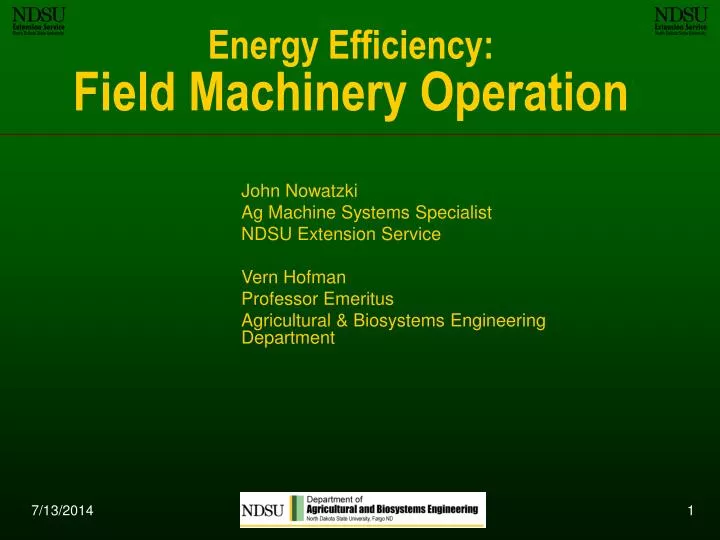 energy efficiency field machinery operation