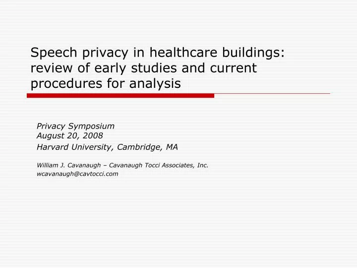 speech privacy in healthcare buildings review of early studies and current procedures for analysis