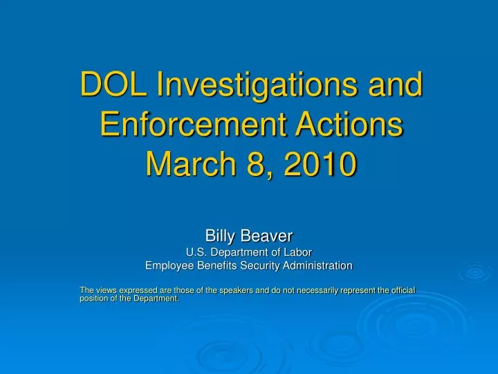 dol investigations and enforcement actions march 8 2010