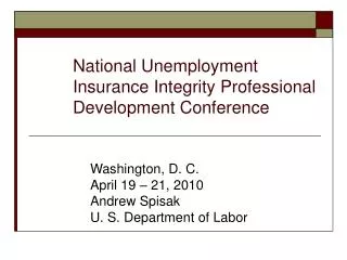 National Unemployment Insurance Integrity Professional Development Conference