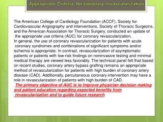 Appropriate Criteria for coronary revascularization