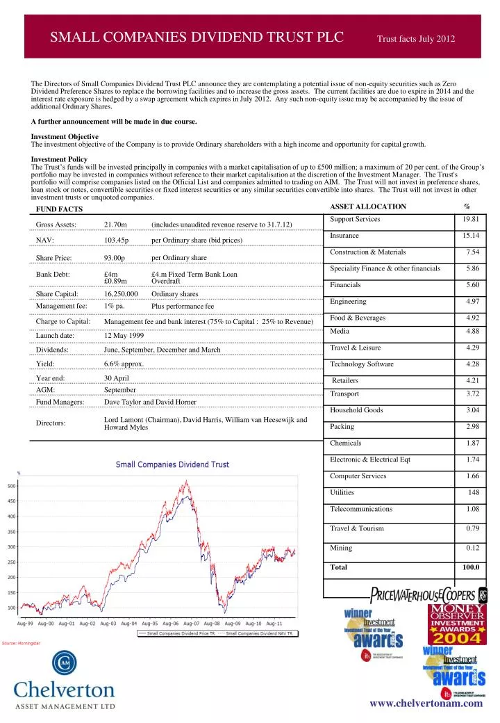 small companies dividend trust plc trust facts as at 30 6 05