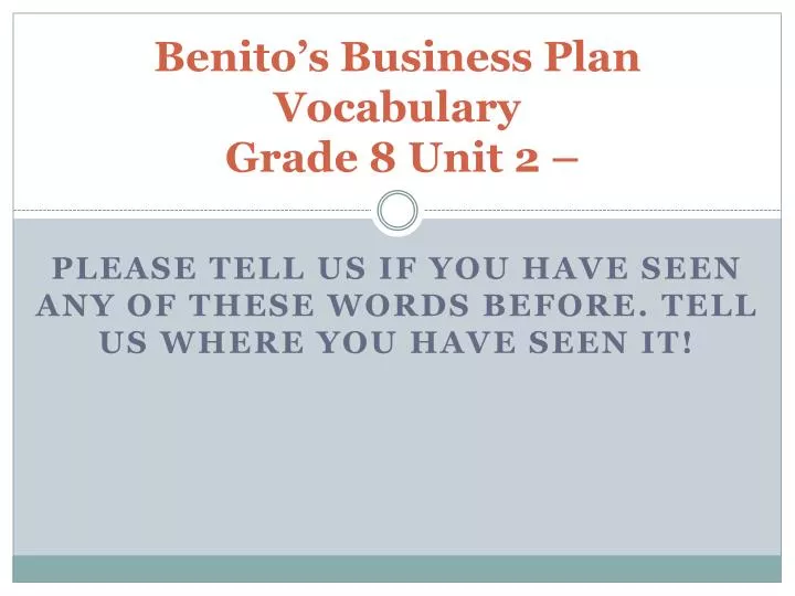 benito s business plan vocabulary grade 8 unit 2