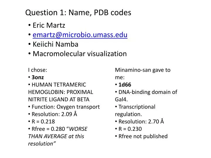 question 1 name pdb codes