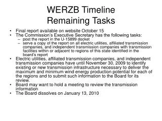 WERZB Timeline Remaining Tasks