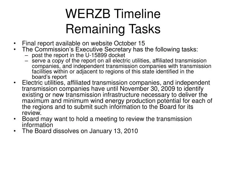 werzb timeline remaining tasks