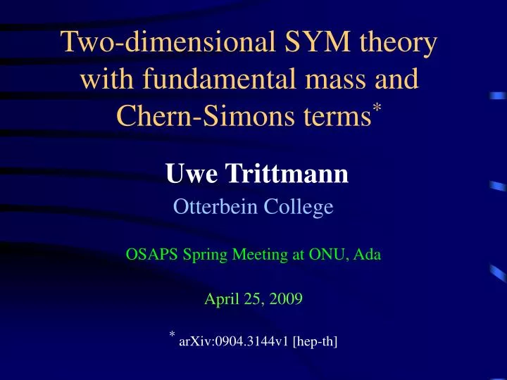 two dimensional sym theory with fundamental mass and chern simons terms