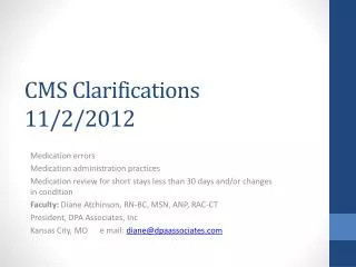 CMS Clarifications 11/2/2012