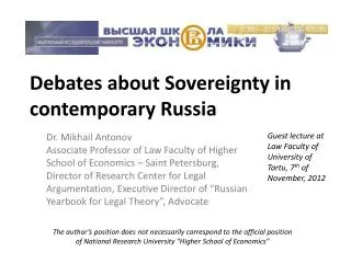 Debates about Sovereignty in contemporary Russia