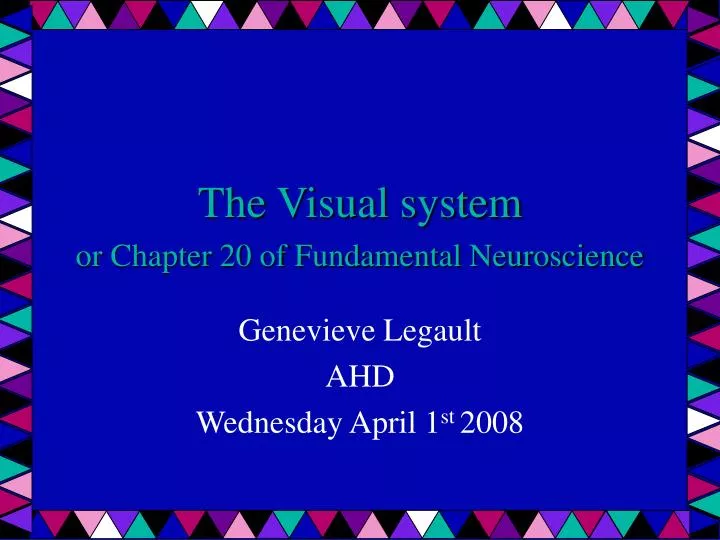 the visual system or chapter 20 of fundamental neuroscience