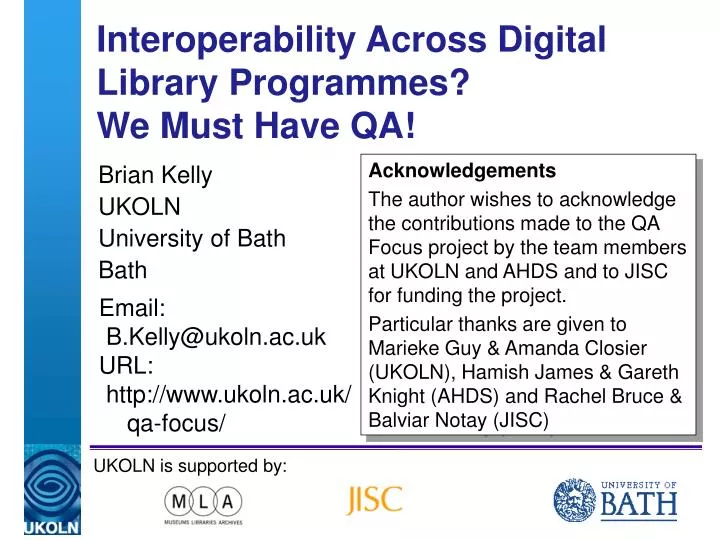 interoperability across digital library programmes we must have qa
