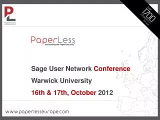 Sage User Network Conference Warwick University 16th &amp; 17th, October 2012