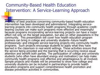 Community-Based Health Education Intervention: A Service-Learning Approach