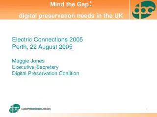 Electric Connections 2005 Perth, 22 August 2005 Maggie Jones Executive Secretary Digital Preservation Coalition
