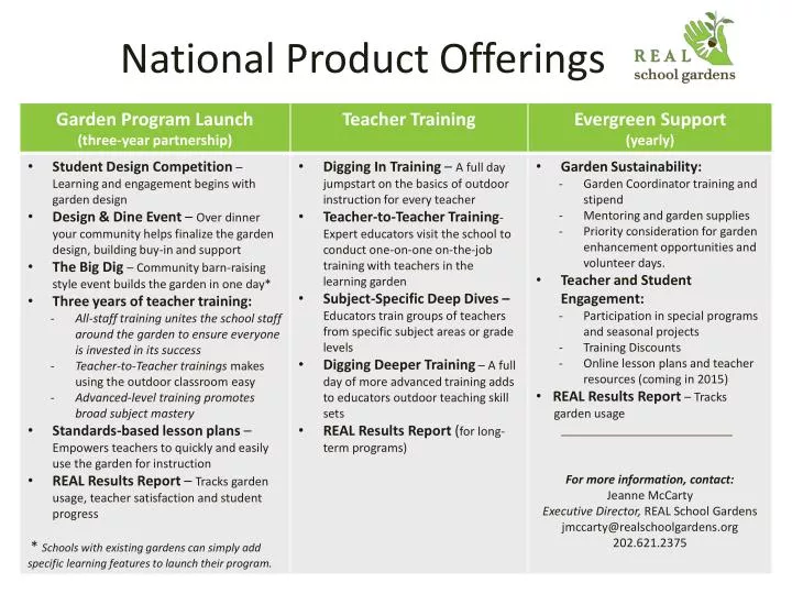 national product offerings
