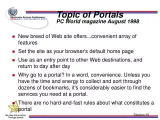 Topic of Portals PC World magazine August 1998