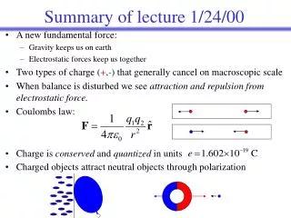 Summary of lecture 1/24/00