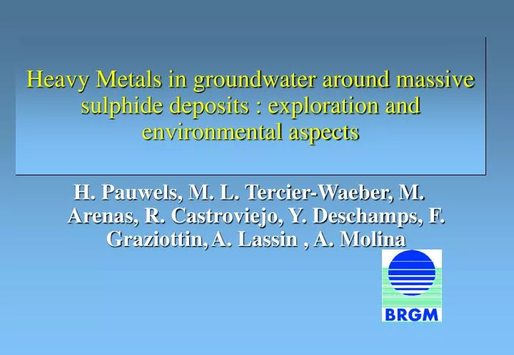 heavy metals in groundwater around massive sulphide deposits exploration and environmental aspects