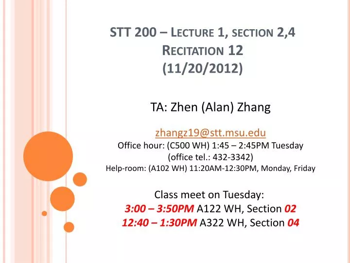 stt 200 lecture 1 section 2 4 recitation 12 11 20 2012