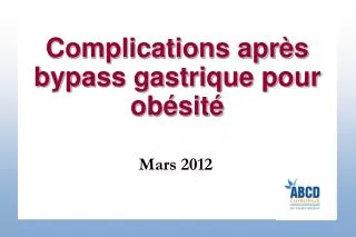 complications apr s bypass gastrique pour ob sit