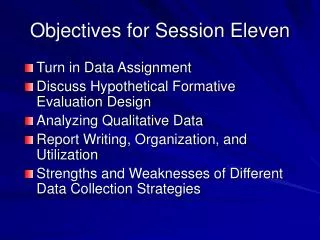 Objectives for Session Eleven