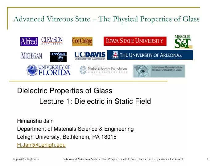 advanced vitreous state the physical properties of glass
