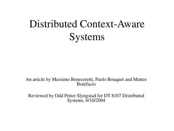 distributed context aware systems