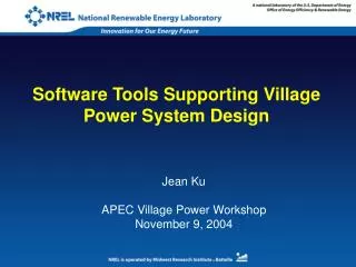 Software Tools Supporting Village Power System Design