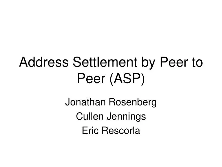 address settlement by peer to peer asp