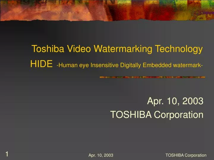 toshiba video watermarking technology hide human eye insensitive digitally embedded watermark