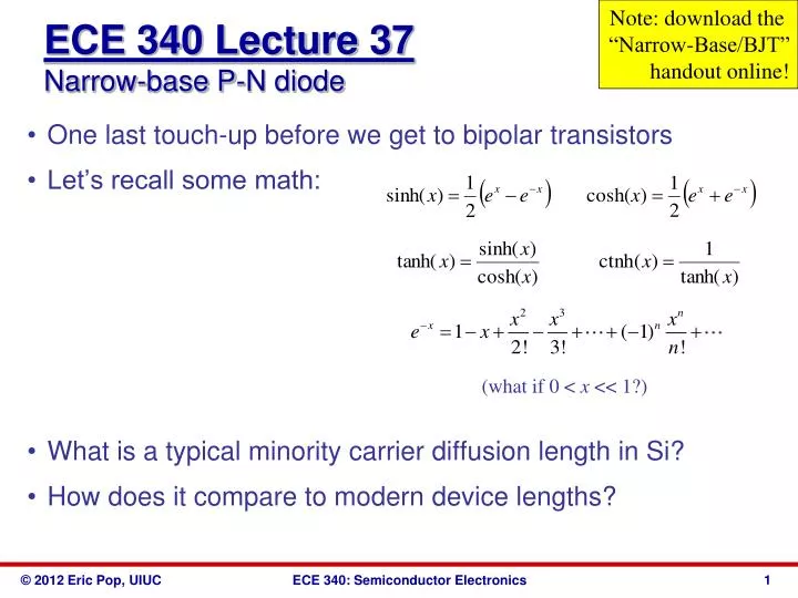 ece 340 lecture 37 narrow base p n diode