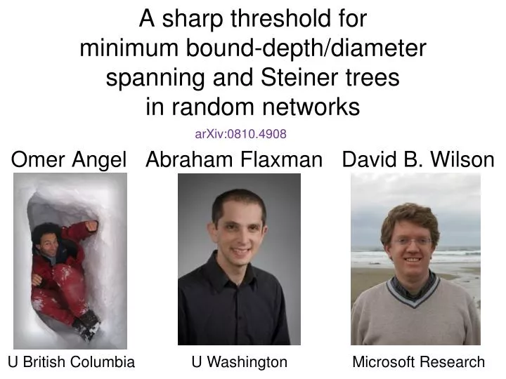 a sharp threshold for minimum bound depth diameter spanning and steiner trees in random networks