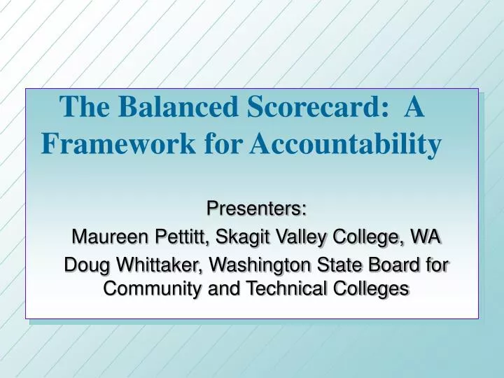 the balanced scorecard a framework for accountability