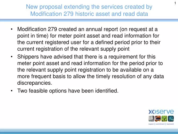 new proposal extending the services created by modification 279 historic asset and read data