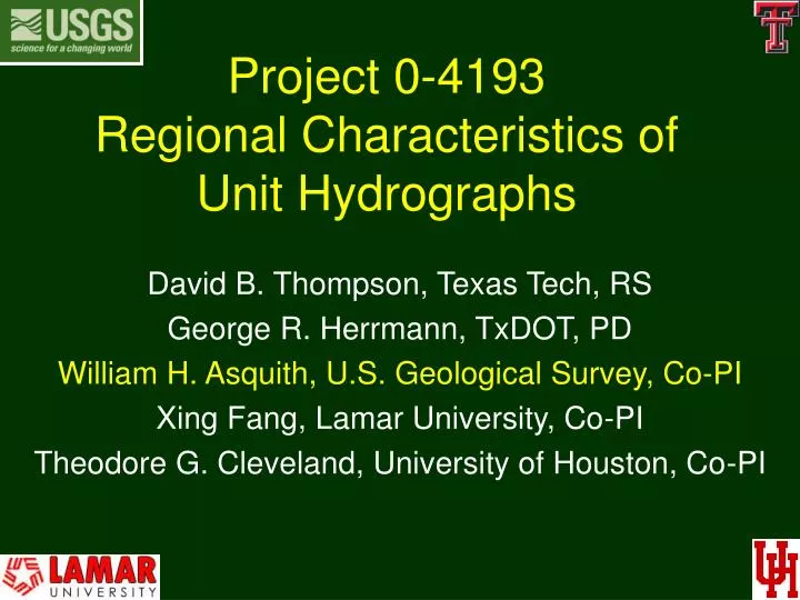 project 0 4193 regional characteristics of unit hydrographs