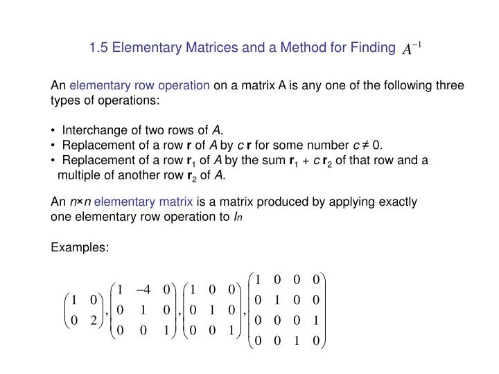 PPT 1.5 Elementary Matrices and a Method for Finding PowerPoint