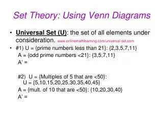 Set Theory: Using Venn Diagrams
